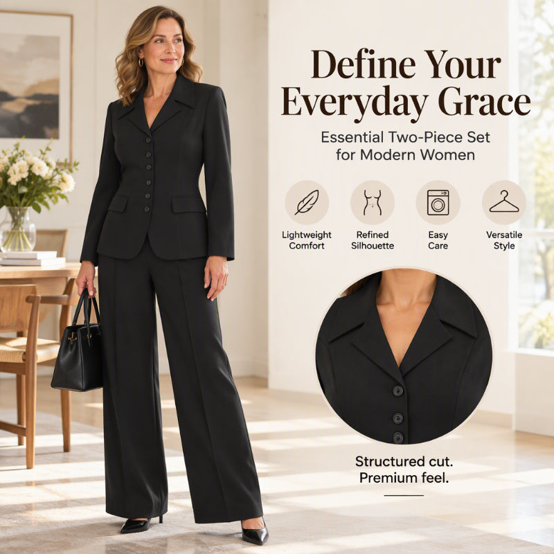 Women's Elegant Slim-Waist Blazer and Wide-Leg Pants Set