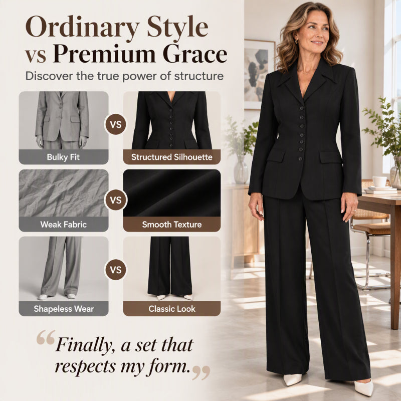 Women's Elegant Slim-Waist Blazer and Wide-Leg Pants Set