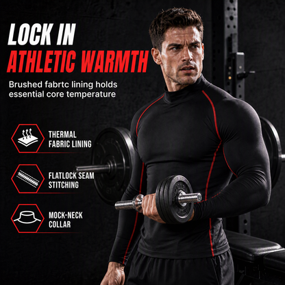 💪Men's Winter Thermal Fabric Lined Compression Long Sleeve T-Shirt High Neck Sports Running Training Base Layer