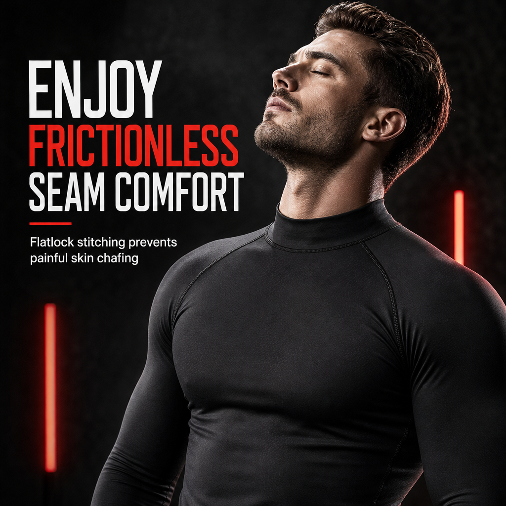 💪Men's Winter Thermal Fabric Lined Compression Long Sleeve T-Shirt High Neck Sports Running Training Base Layer