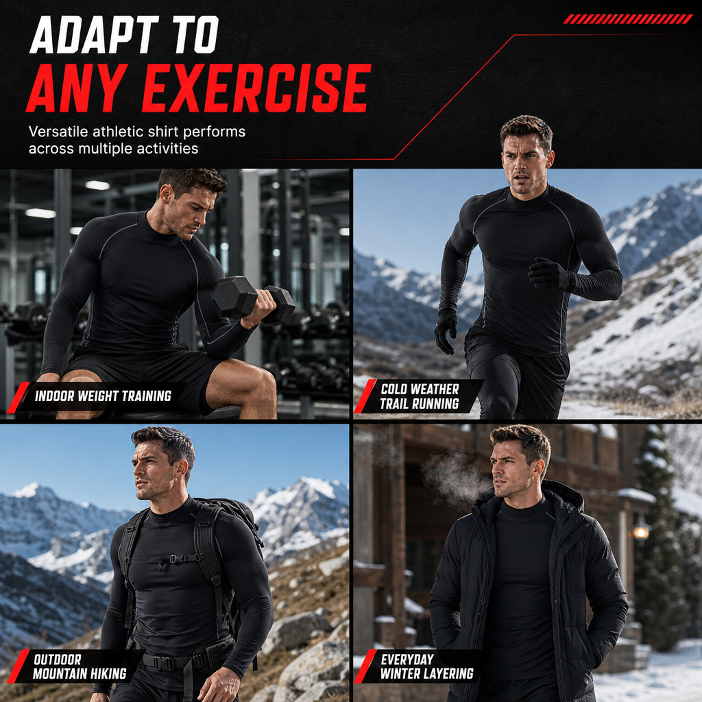 💪Men's Winter Thermal Fabric Lined Compression Long Sleeve T-Shirt High Neck Sports Running Training Base Layer