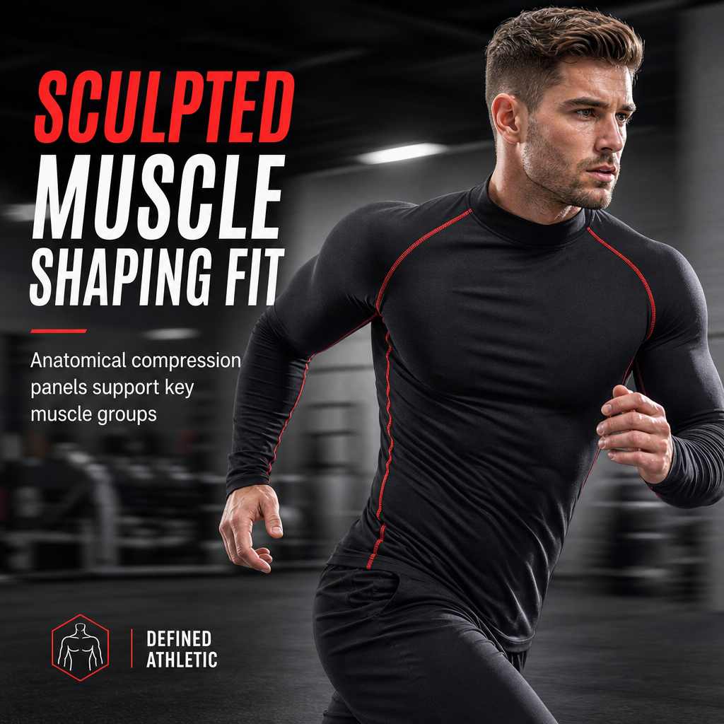 💪Men's Winter Thermal Fabric Lined Compression Long Sleeve T-Shirt High Neck Sports Running Training Base Layer