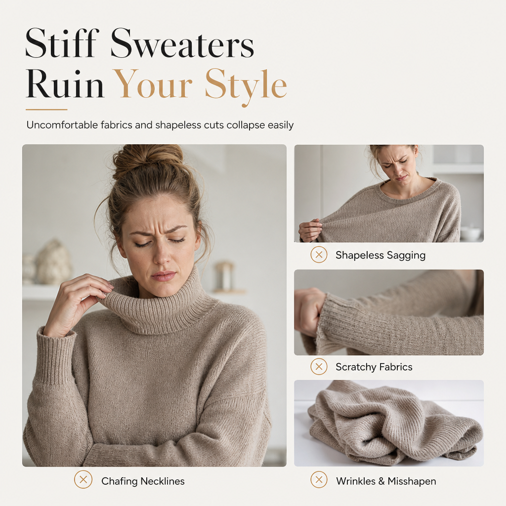 💖Loose Fit Mock Neck Draped Pullover Sweatshirt with Dropped Shoulders and Long Sleeves