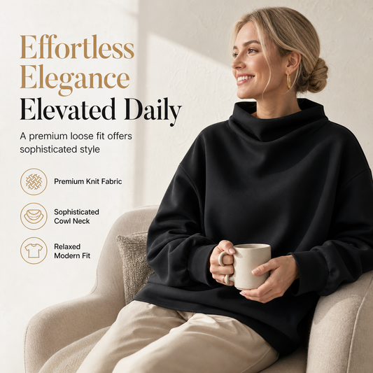💖Loose Fit Mock Neck Draped Pullover Sweatshirt with Dropped Shoulders and Long Sleeves