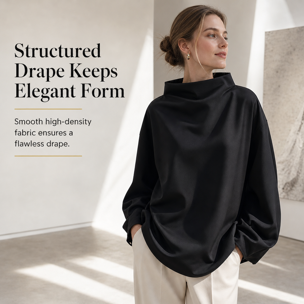 💖Loose Fit Mock Neck Draped Pullover Sweatshirt with Dropped Shoulders and Long Sleeves