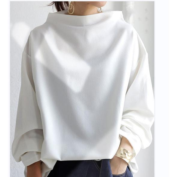 💖Loose Fit Mock Neck Draped Pullover Sweatshirt with Dropped Shoulders and Long Sleeves