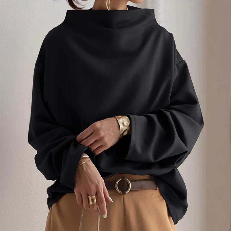 💖Loose Fit Mock Neck Draped Pullover Sweatshirt with Dropped Shoulders and Long Sleeves