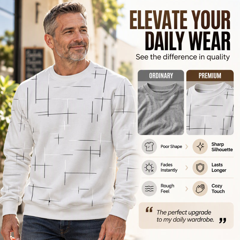 Men's Casual Crewneck Line Print Sweatshirt