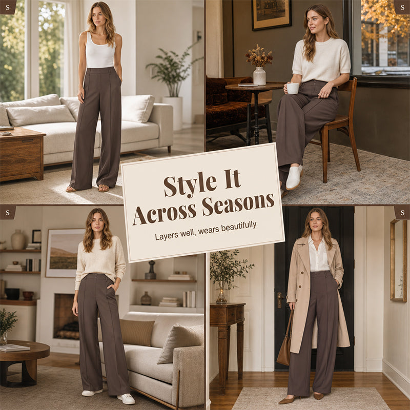 ✨Polished Wide-Leg Look, Easy Movement☕️Women's High-Waisted Wide-Leg Pants