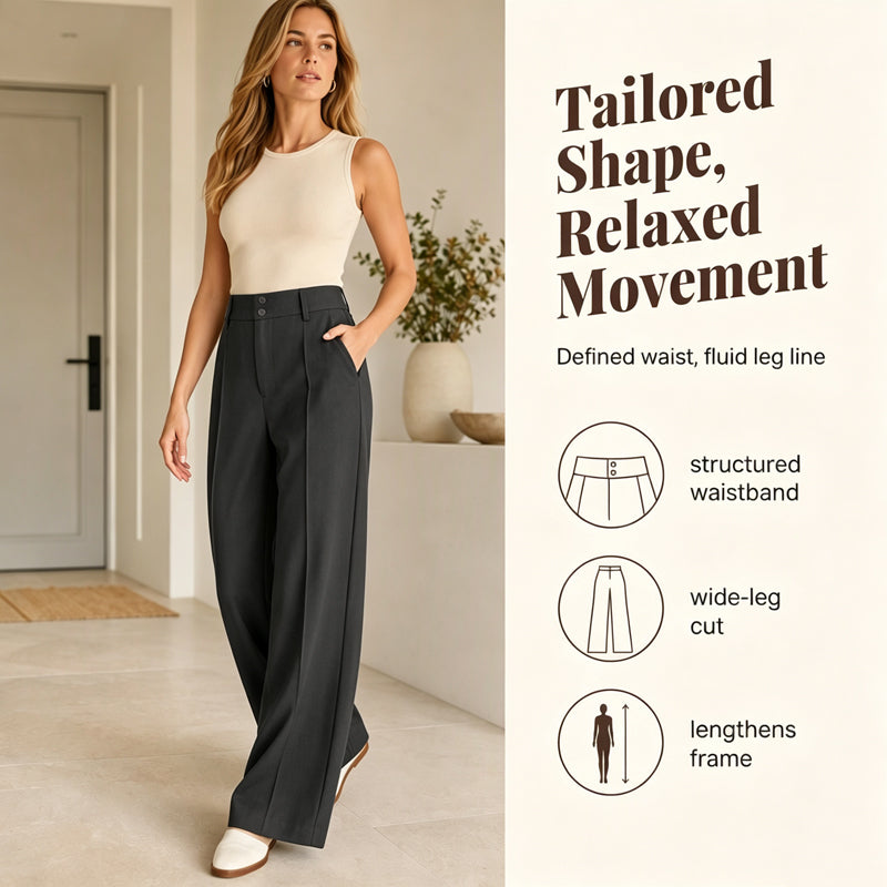 ✨Polished Wide-Leg Look, Easy Movement☕️Women's High-Waisted Wide-Leg Pants