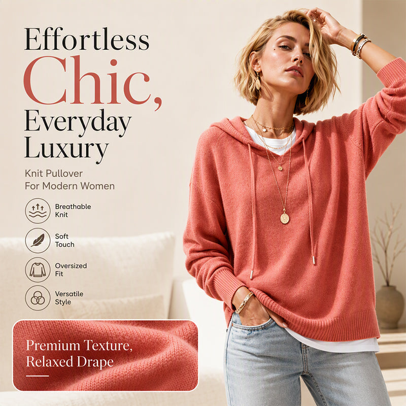 🧶Cozy Head Coverage, Customizable Fit💖Women's Casual Hooded Sweater With Drawstring