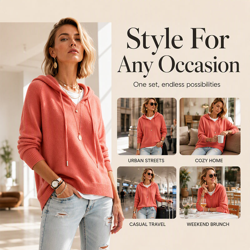 🧶Cozy Head Coverage, Customizable Fit💖Women's Casual Hooded Sweater With Drawstring