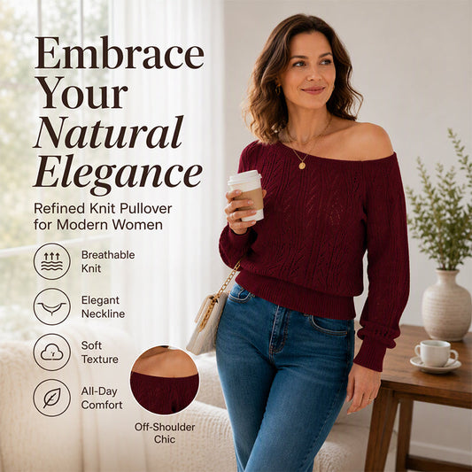 🧶 Elegant Shoulder Line, Waist-Framing Fit | Women's Off-The-Shoulder Cropped Knit Sweater