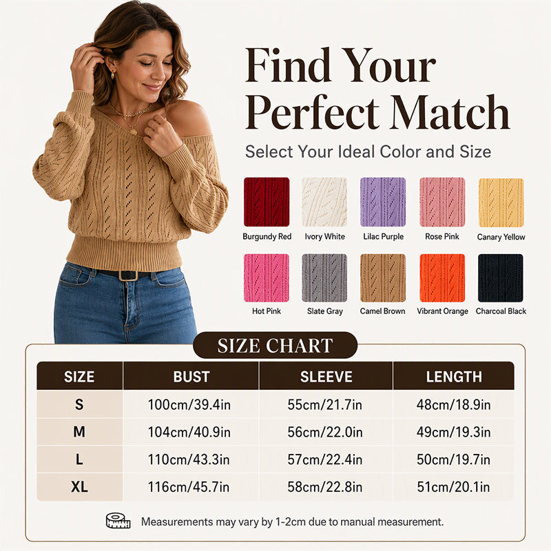 🧶 Elegant Shoulder Line, Waist-Framing Fit | Women's Off-The-Shoulder Cropped Knit Sweater