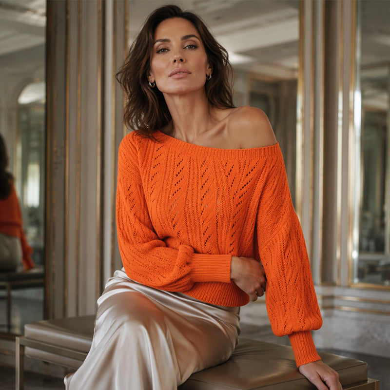 🧶 Elegant Shoulder Line, Waist-Framing Fit | Women's Off-The-Shoulder Cropped Knit Sweater