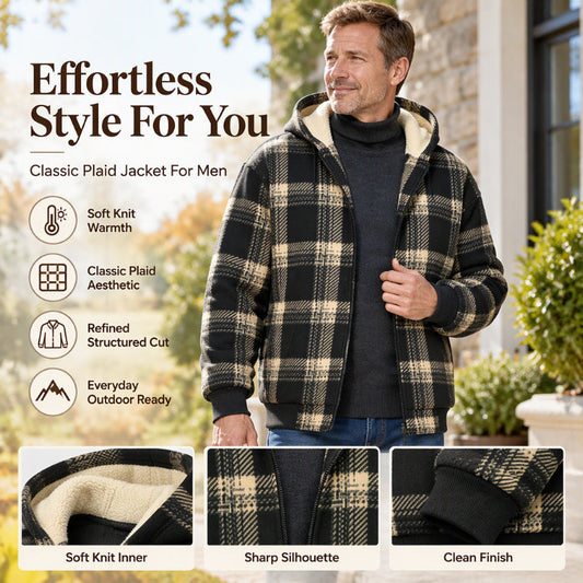 🍂 Timeless Check, Toasty Core Comfort | Men's Winter Warm Plaid Hooded Jacket