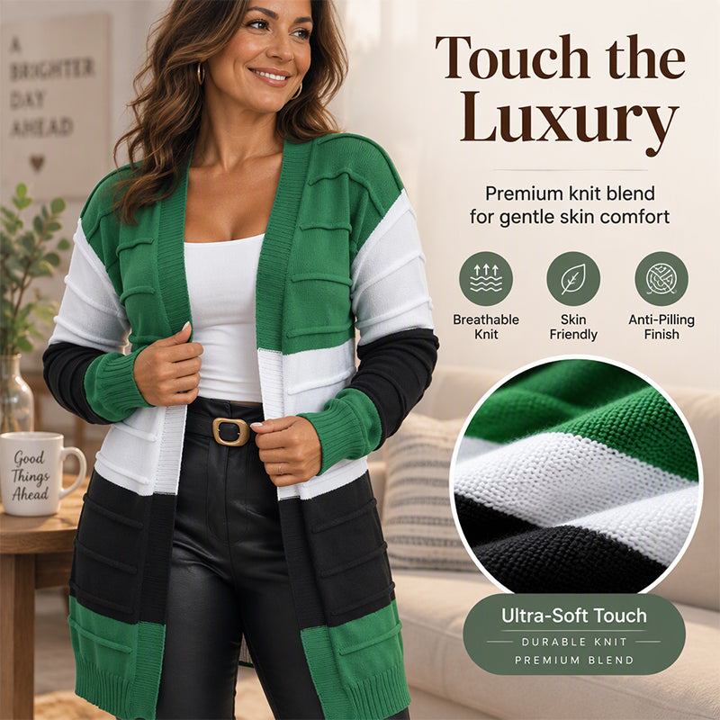 💚Women's Color-Block Open Front Knit Cardigan Sweater
