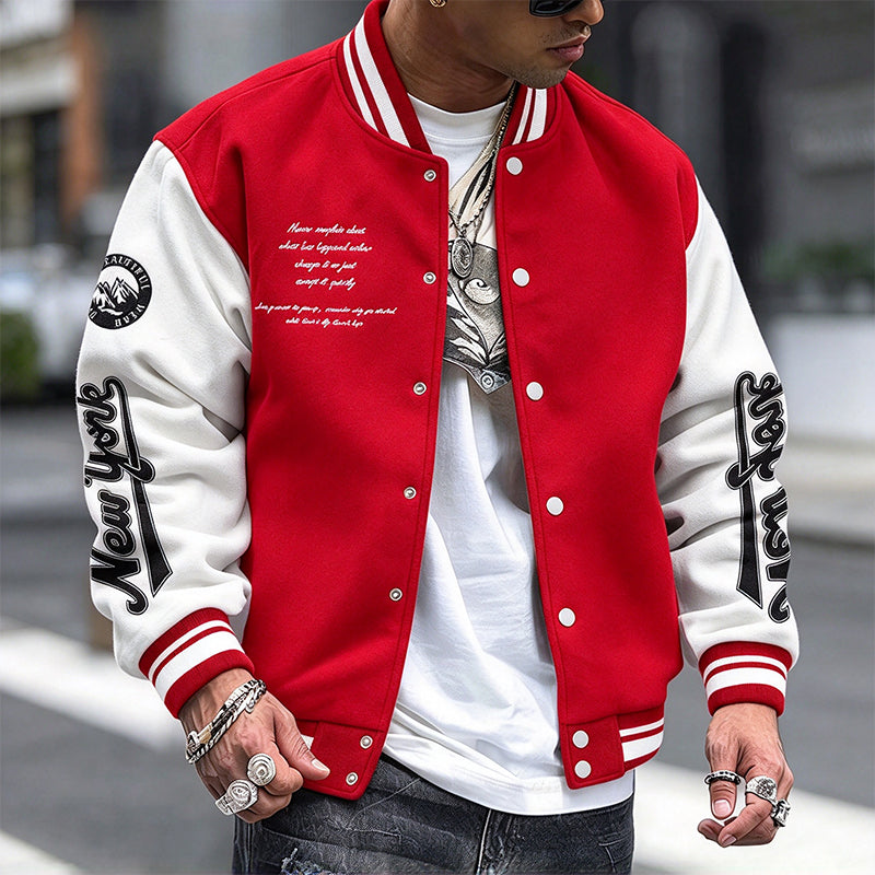Men's Casual Color-Block Baseball Jacket