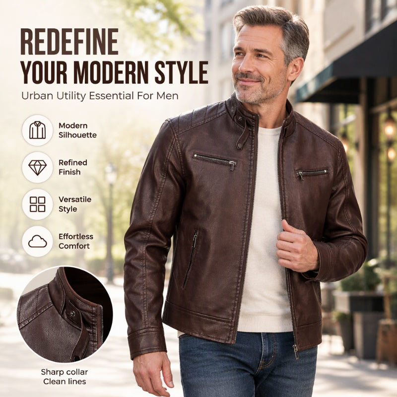 Men's Stylish Stand Collar PU Leather Jacket