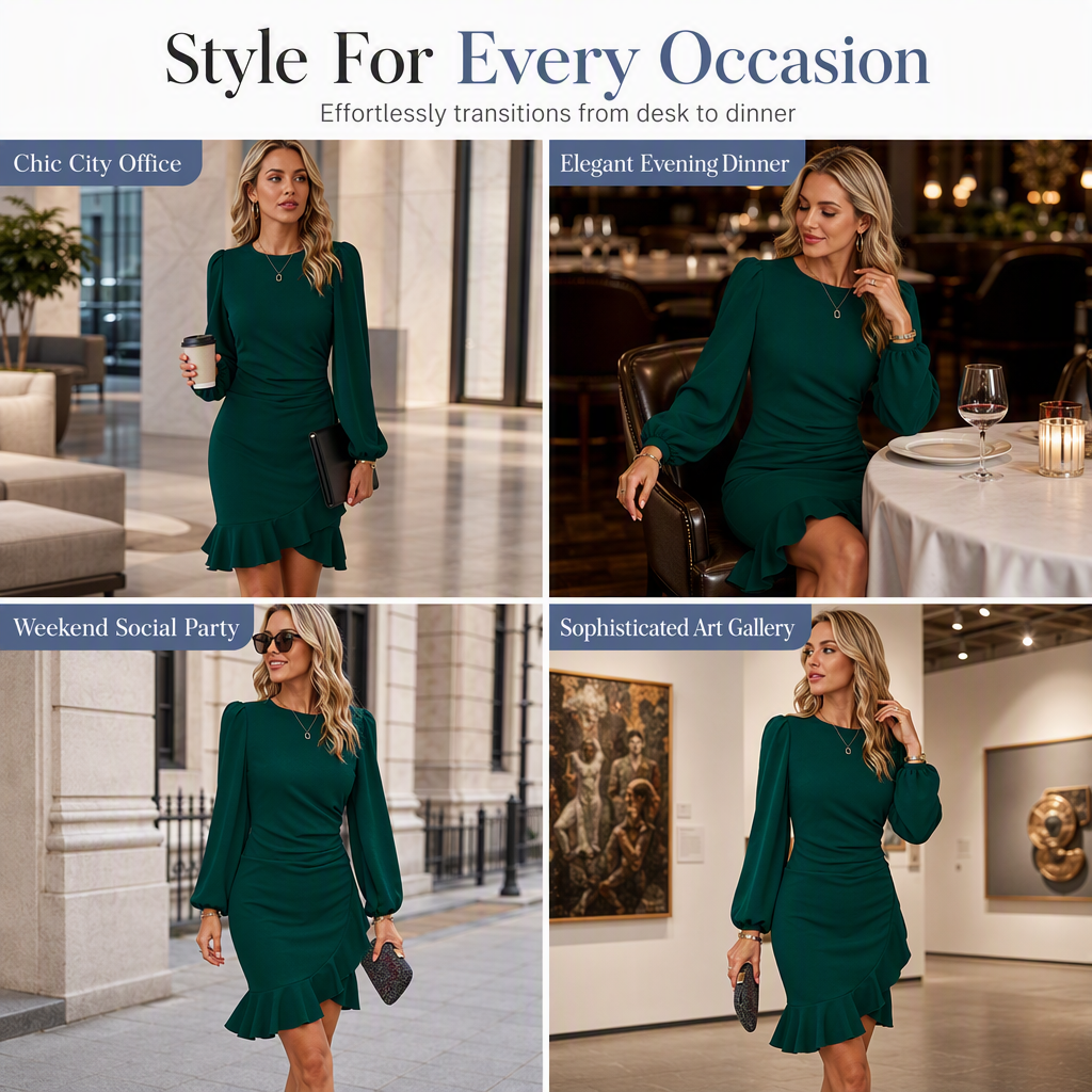👗 Feminine Sleeve Volume, Sculpting Silhouette | Women's Solid Color Puff Sleeve Bodycon Dress