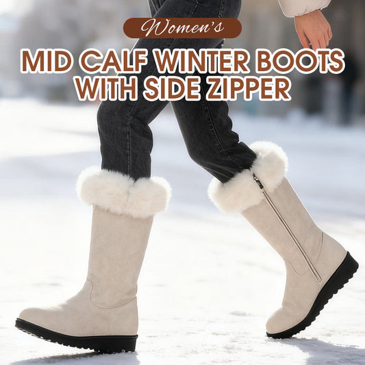 Women's Mid Calf Winter Boots with Side Zipper