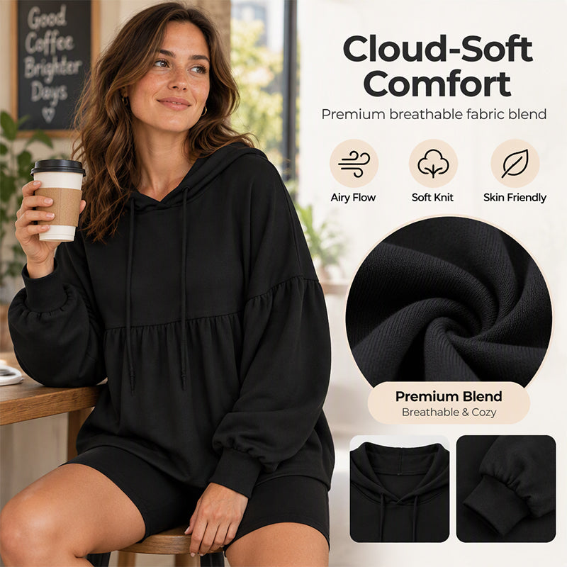 Women's Loose Ruffle Hem Hooded Sweatshirt