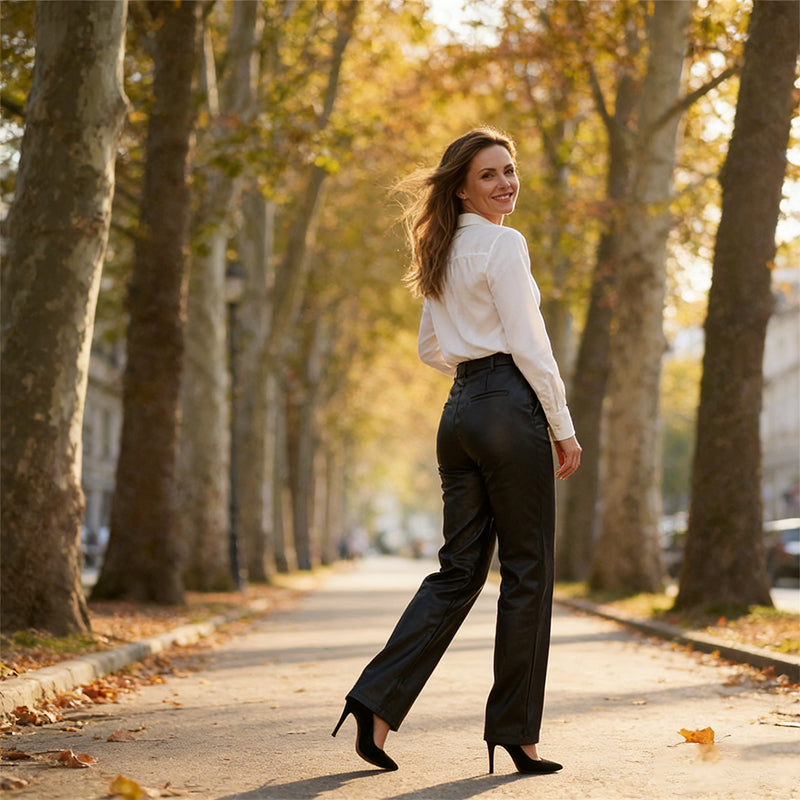 Versatile High-Waist Faux Leather Pants