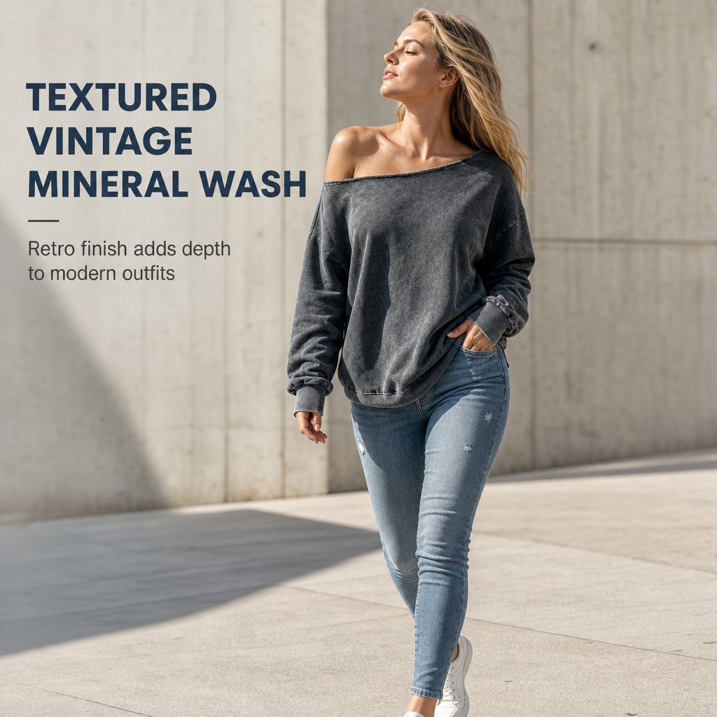 Women's Casual Off Shoulder Mineral Wash Oversized Slouchy Sweatshirt