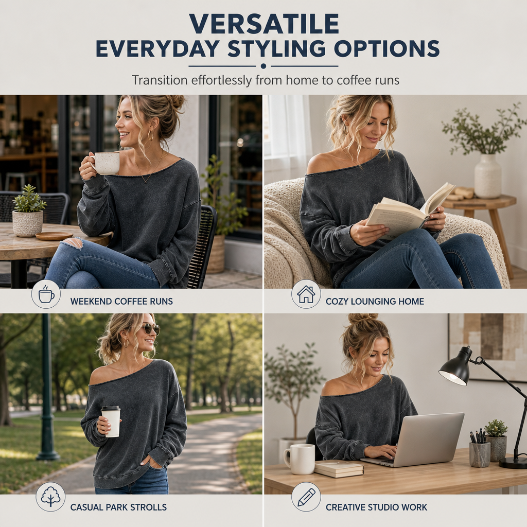 Women's Casual Off Shoulder Mineral Wash Oversized Slouchy Sweatshirt