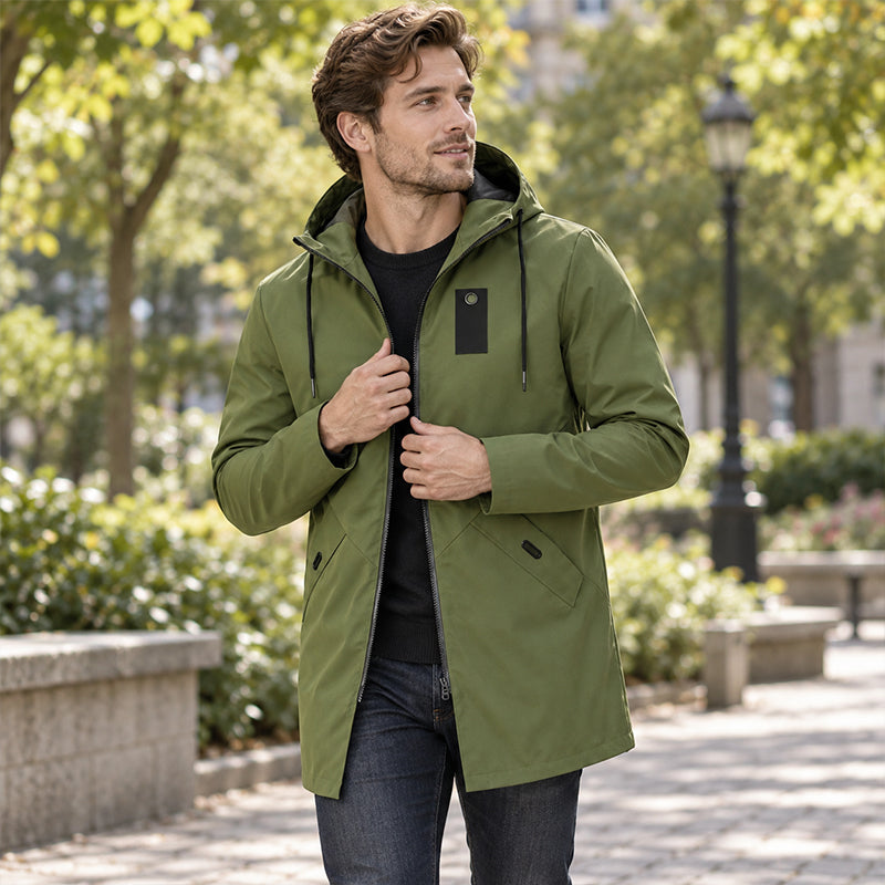 🧥 Balanced Coverage, Wind-Ready Comfort | Men's Mid-Length Hooded Windbreaker Trench