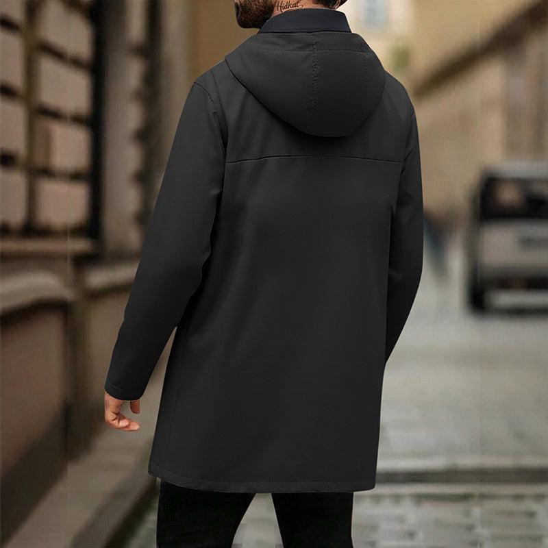 🧥 Balanced Coverage, Wind-Ready Comfort | Men's Mid-Length Hooded Windbreaker Trench