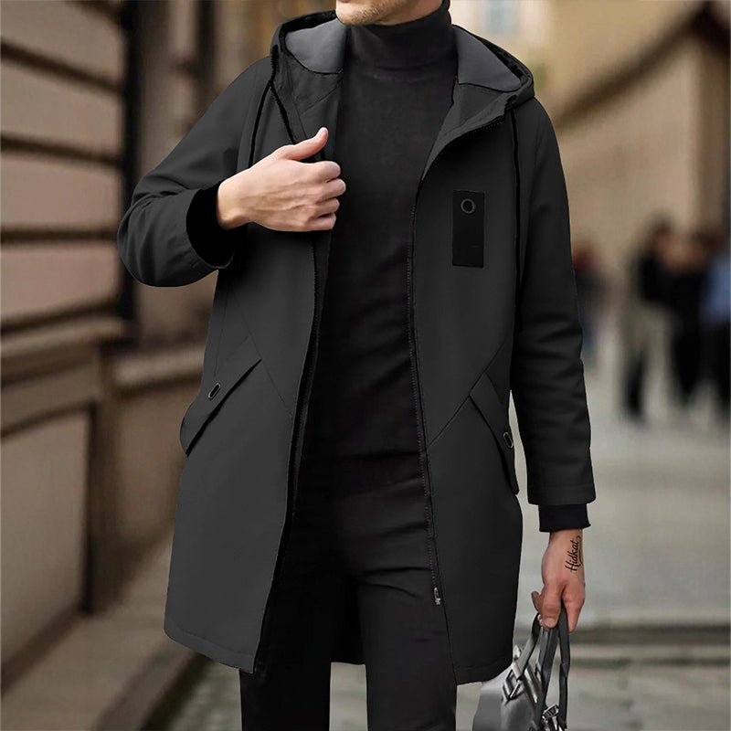 🧥 Balanced Coverage, Wind-Ready Comfort | Men's Mid-Length Hooded Windbreaker Trench