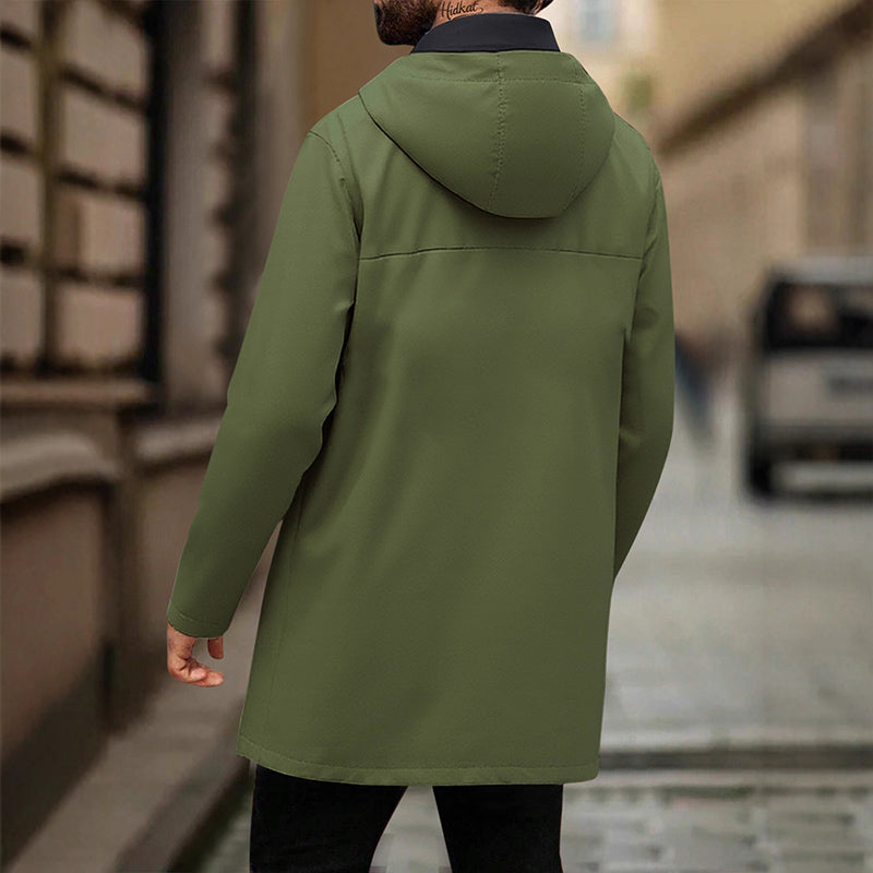 🧥 Balanced Coverage, Wind-Ready Comfort | Men's Mid-Length Hooded Windbreaker Trench