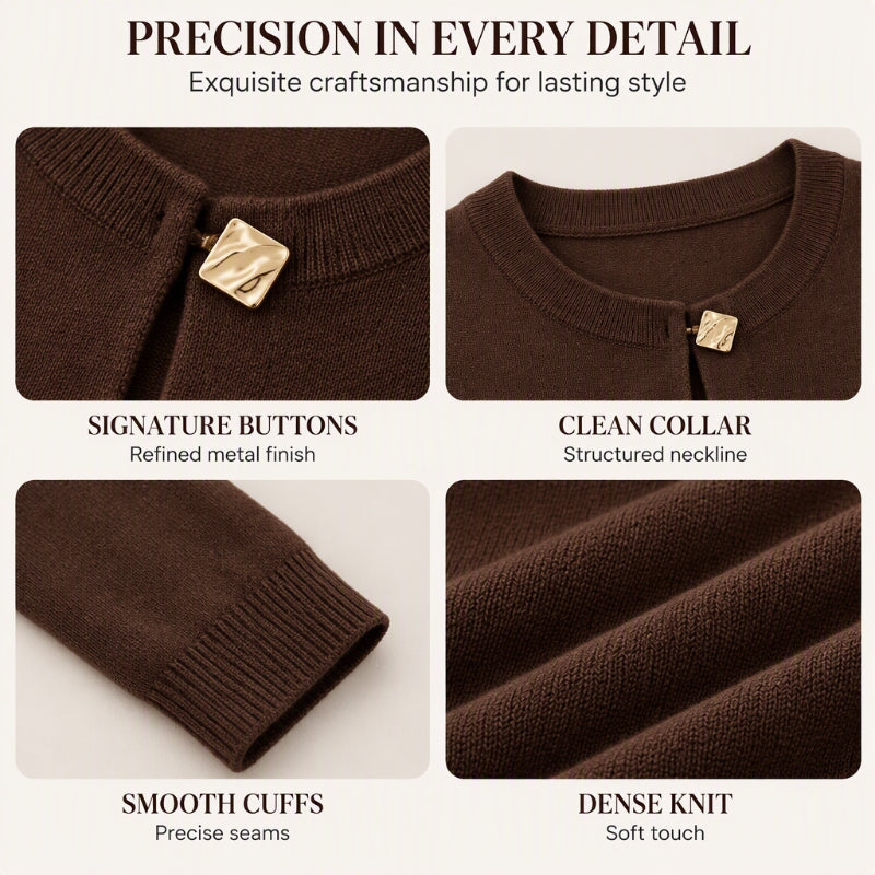 Women's Chic Crewneck Knit Cardigan with Gold Buttons