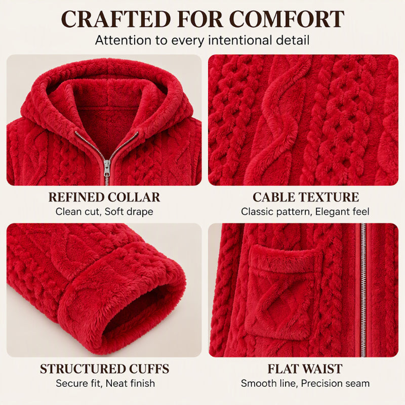 Women's Plush Cable Knit Hooded Jacket & Pants Set