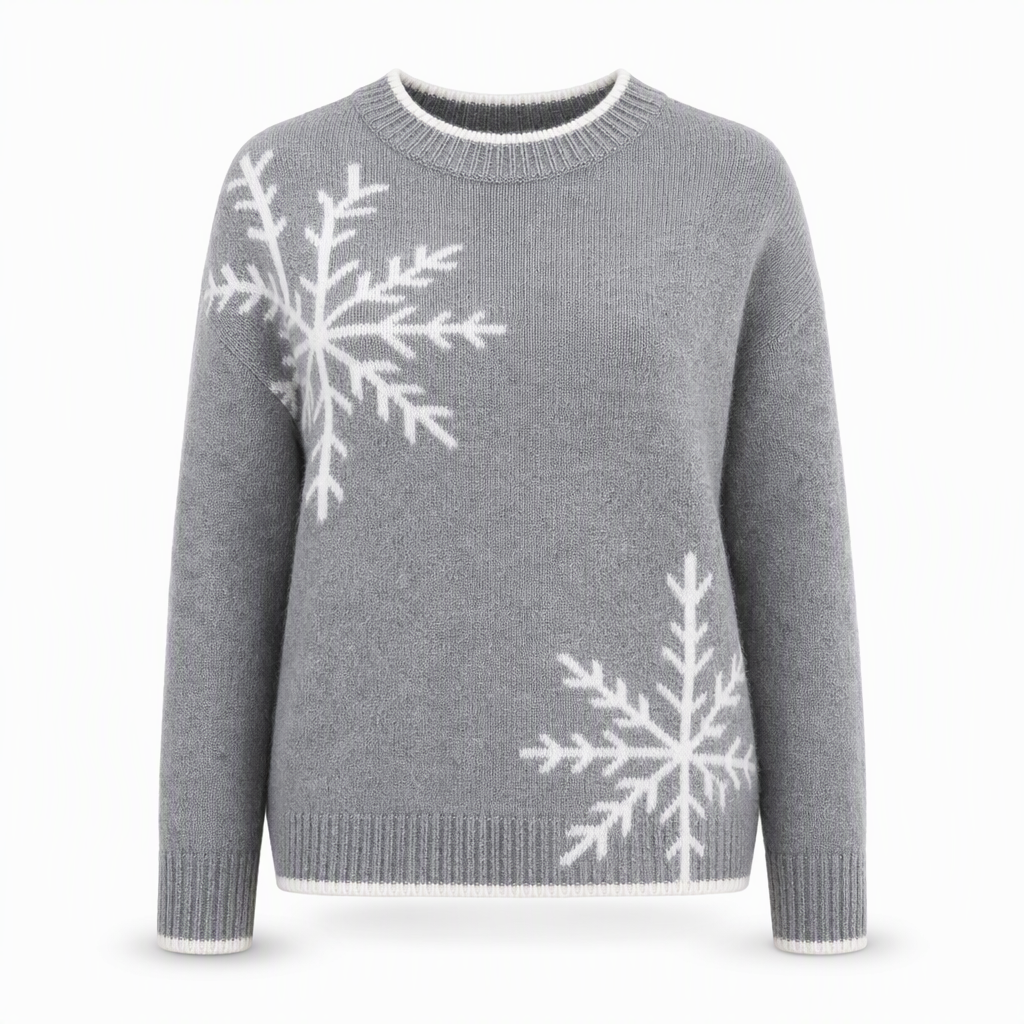 🎄Women's Christmas Snowflake Jacquard Knit Sweater Crew Neck Loose Fit Pullover for Autumn and Winter