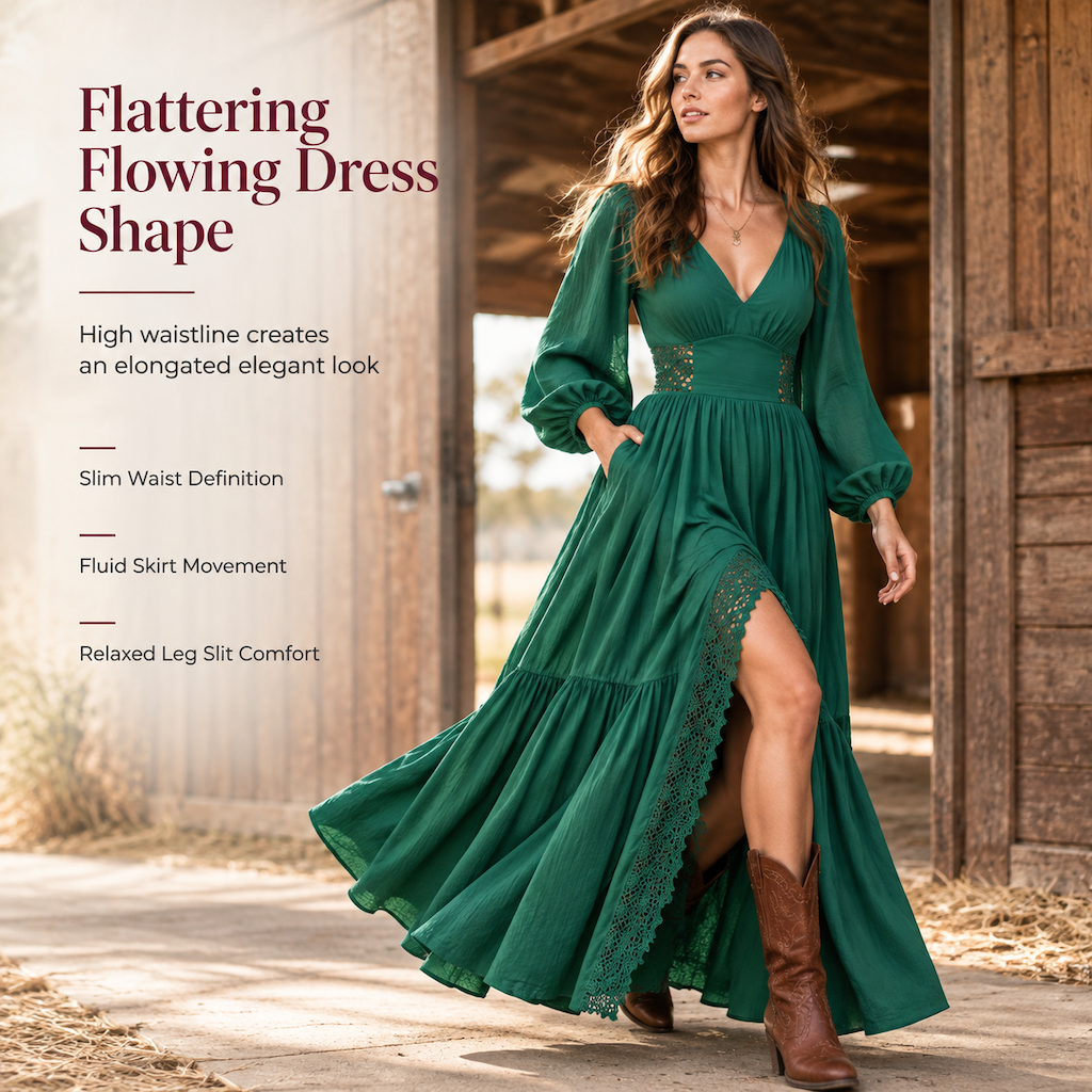 Women's Bohemian V Neck Long Sleeve Lace Patchwork Tiered Maxi Dress with Pockets🔥𝙁𝙧𝙚𝙚 𝙎𝙝𝙞𝙥𝙥𝙞𝙣𝙜