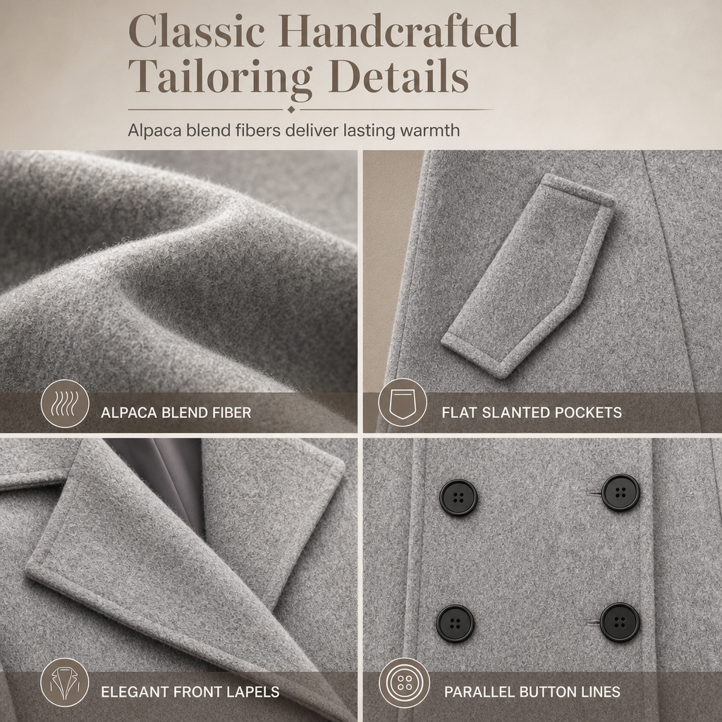 Women's Long Double Breasted Textured Coat Elegant Commuter Outerwear🔥𝙁𝙧𝙚𝙚 𝙎𝙝𝙞𝙥𝙥𝙞𝙣𝙜