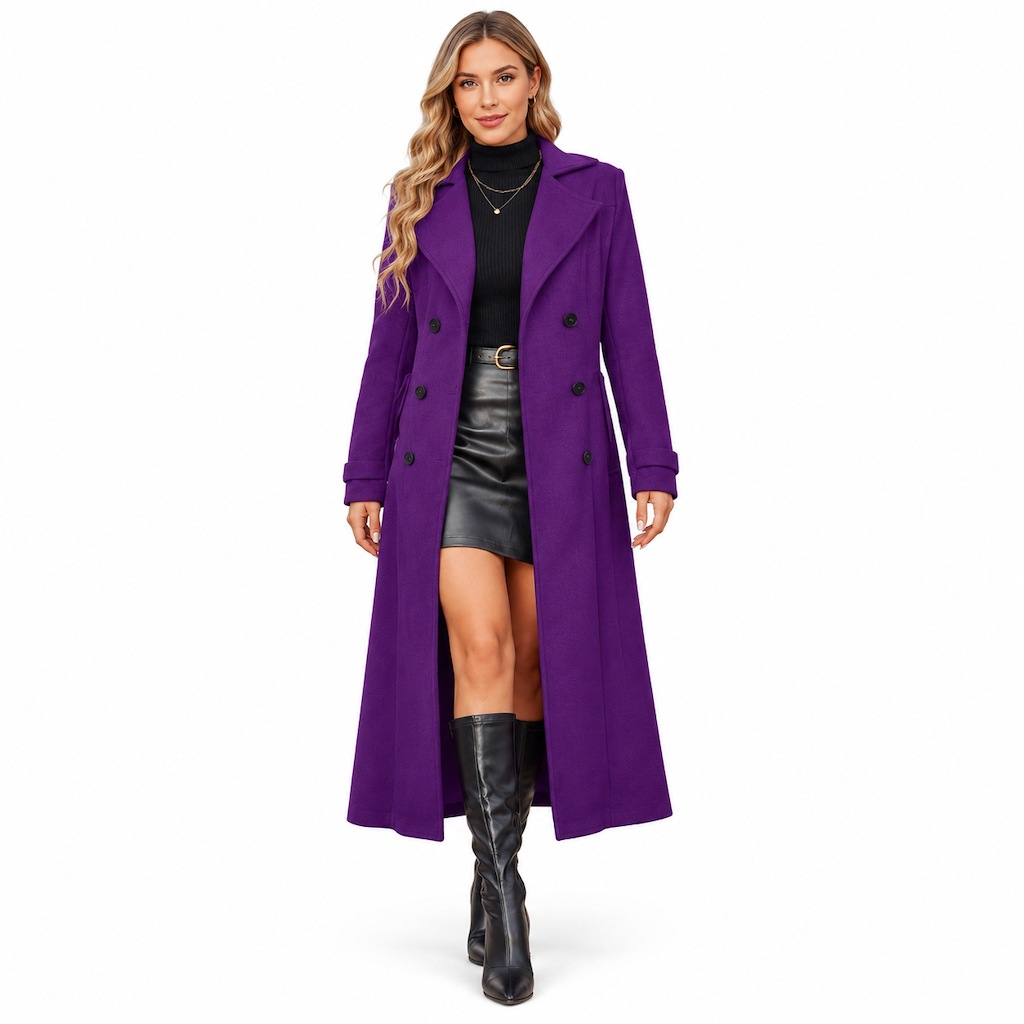 Women's Long Double Breasted Textured Coat Elegant Commuter Outerwear🔥𝙁𝙧𝙚𝙚 𝙎𝙝𝙞𝙥𝙥𝙞𝙣𝙜