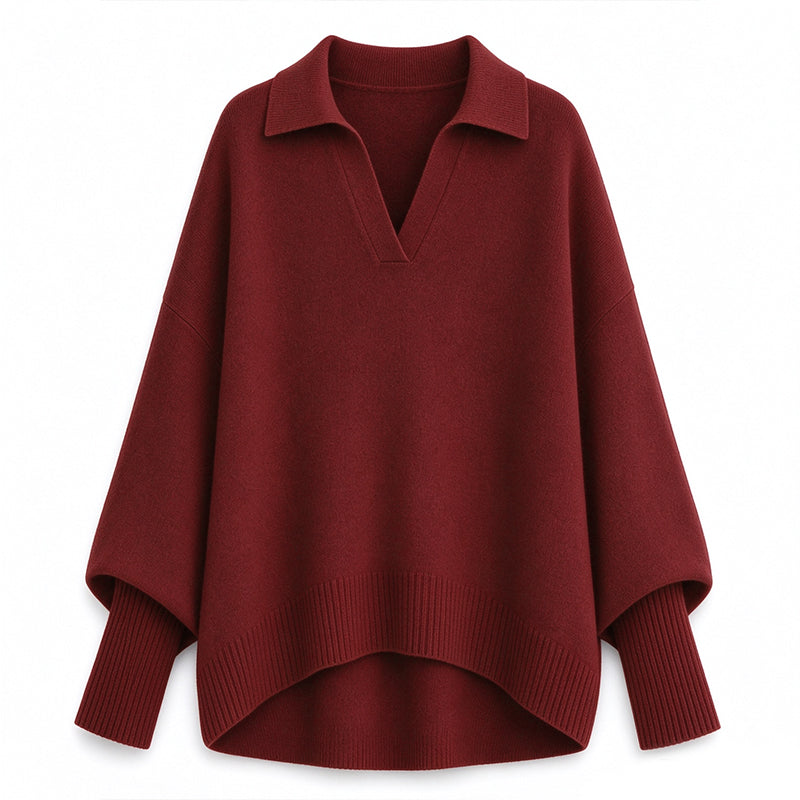Women's Loose Fit Collared Knit Sweater Casual Slouchy Solid Color Long Sleeve Knitwear