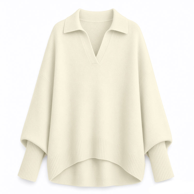 Women's Loose Fit Collared Knit Sweater Casual Slouchy Solid Color Long Sleeve Knitwear