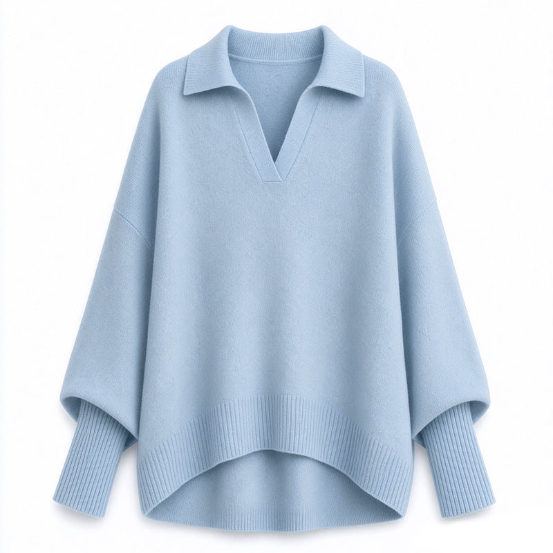 Women's Loose Fit Collared Knit Sweater Casual Slouchy Solid Color Long Sleeve Knitwear