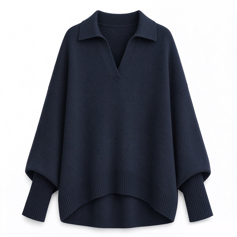 Women's Loose Fit Collared Knit Sweater Casual Slouchy Solid Color Long Sleeve Knitwear