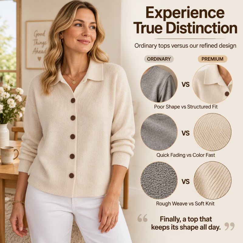 🧶 Polished Collar Detail, Easy Layered Comfort | Women's Collared Button-Down Knit Cardigan