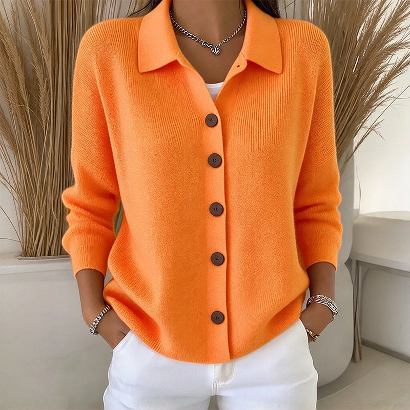 🧶 Polished Collar Detail, Easy Layered Comfort | Women's Collared Button-Down Knit Cardigan