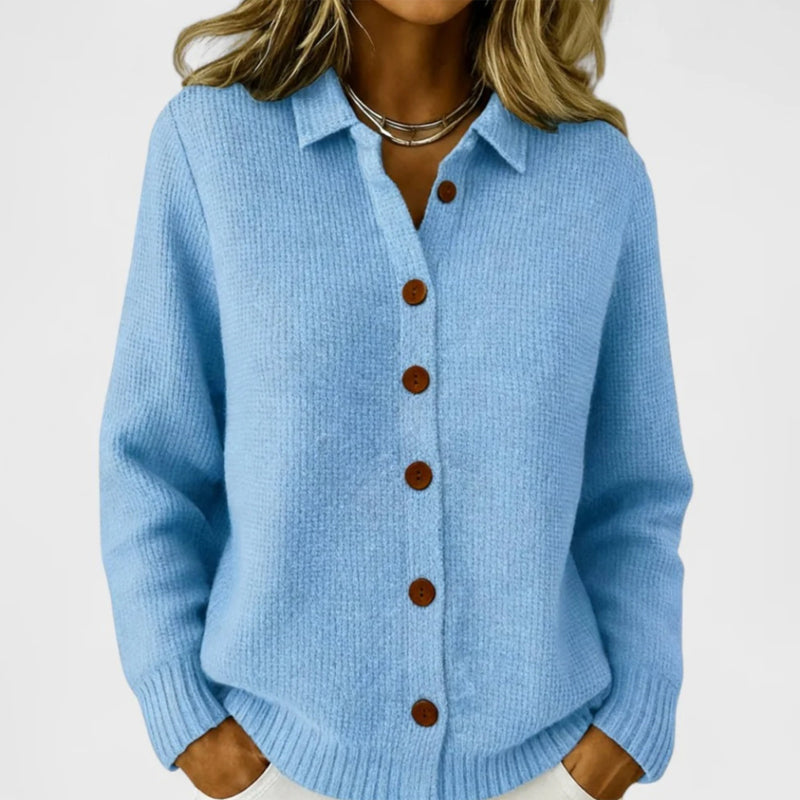 🧶 Polished Collar Detail, Easy Layered Comfort | Women's Collared Button-Down Knit Cardigan
