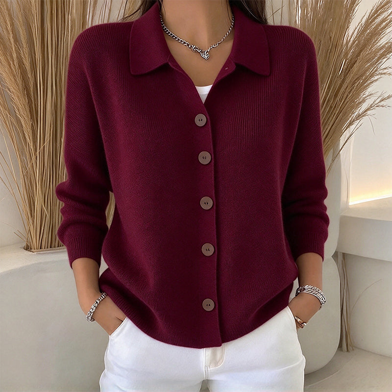 🧶 Polished Collar Detail, Easy Layered Comfort | Women's Collared Button-Down Knit Cardigan