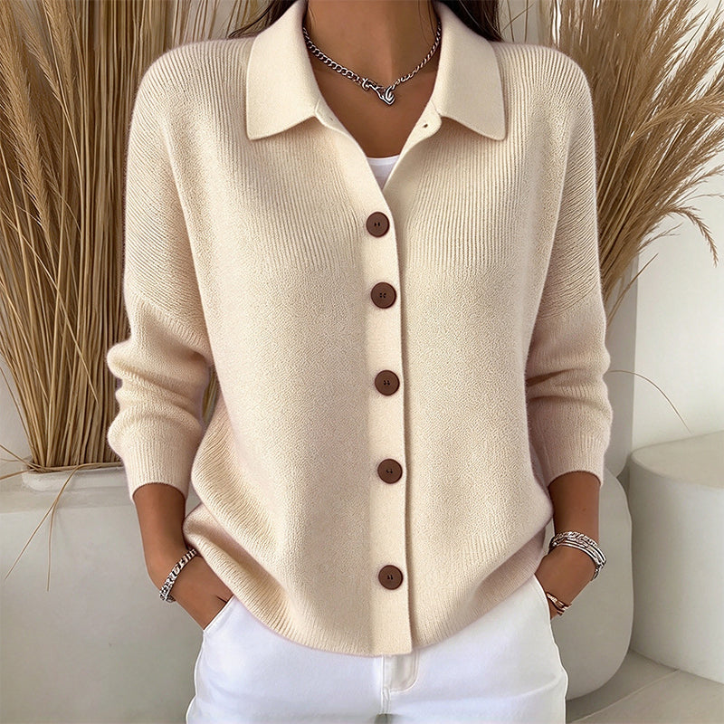 🧶 Polished Collar Detail, Easy Layered Comfort | Women's Collared Button-Down Knit Cardigan