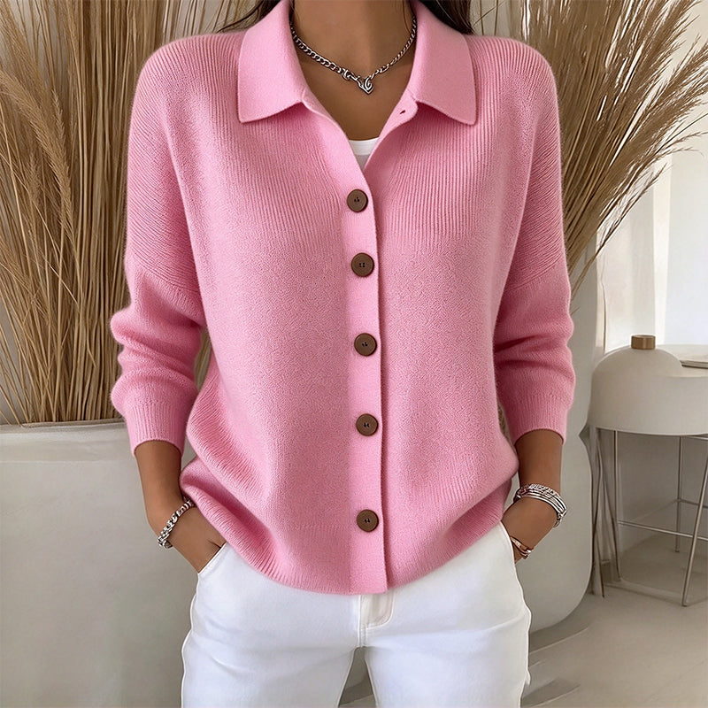 🧶 Polished Collar Detail, Easy Layered Comfort | Women's Collared Button-Down Knit Cardigan