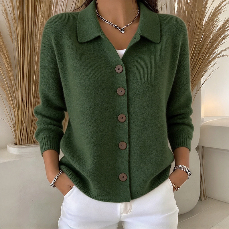 🧶 Polished Collar Detail, Easy Layered Comfort | Women's Collared Button-Down Knit Cardigan
